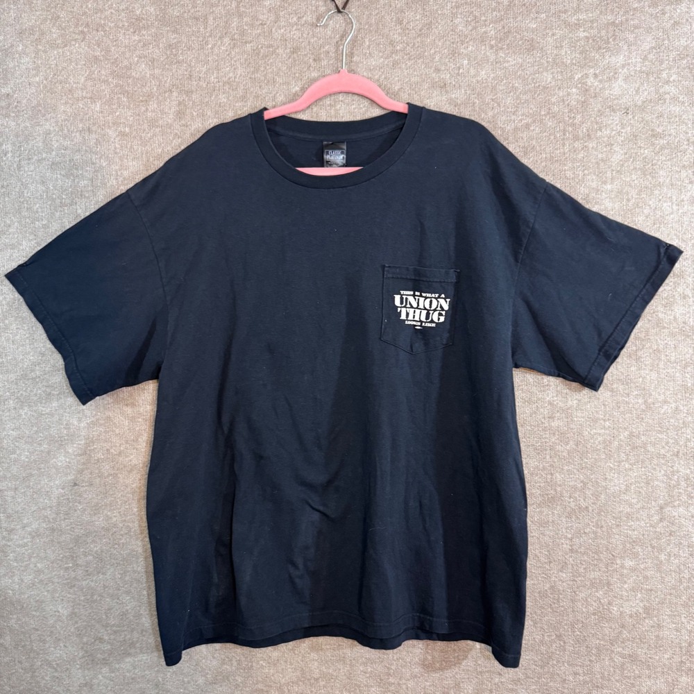 Classic Platinum Union Thug T Shirt Men 2XL Black Graphic Pocket Tee Heavyweight